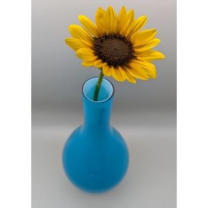 Empoli? Tall Turquoise Blue Cased Glass Vase Mid Century Modern Lines